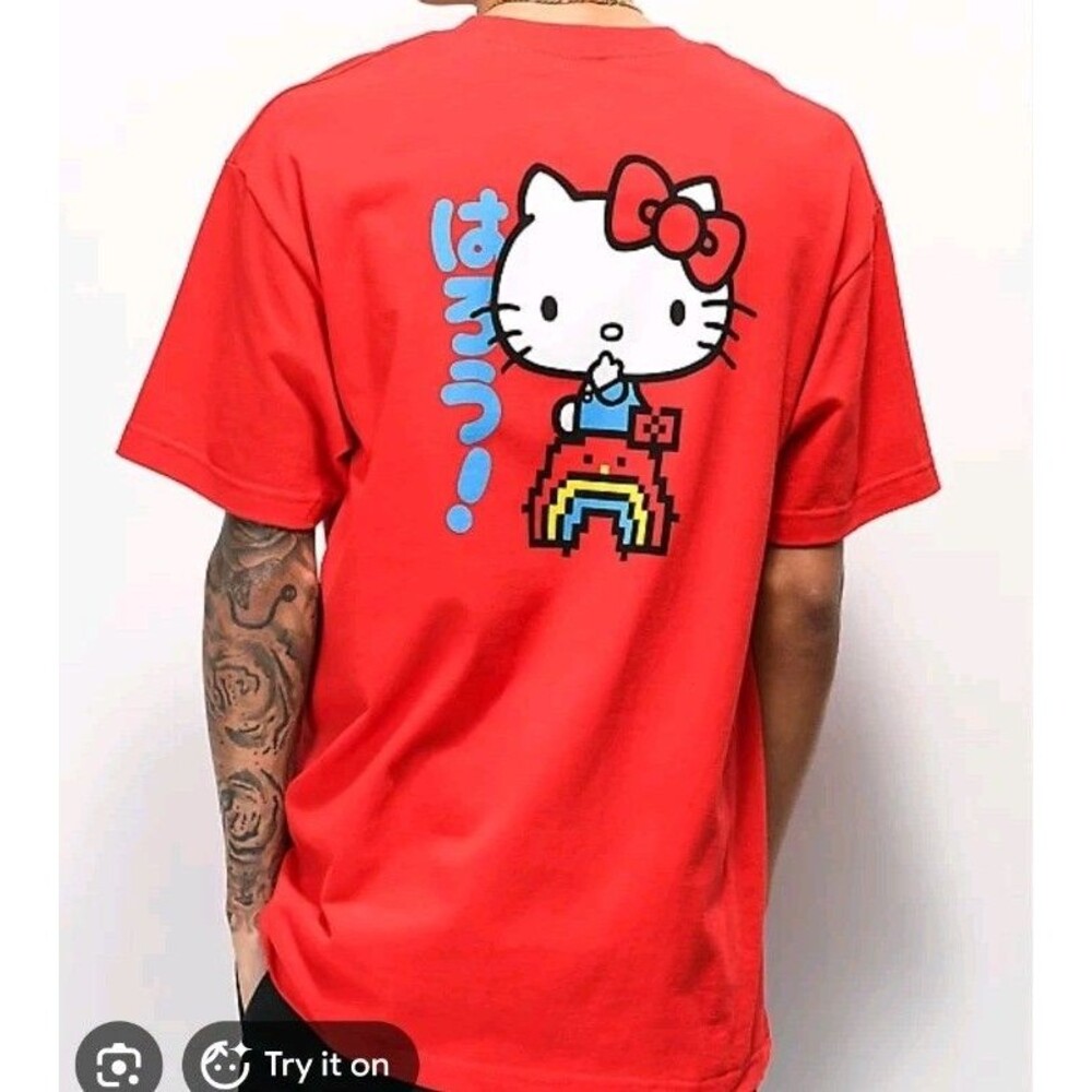 Girl Skateboards x Sanrio Hello Kitty Shirt Unisex L Red 8 bit Rainbow Pixel Art